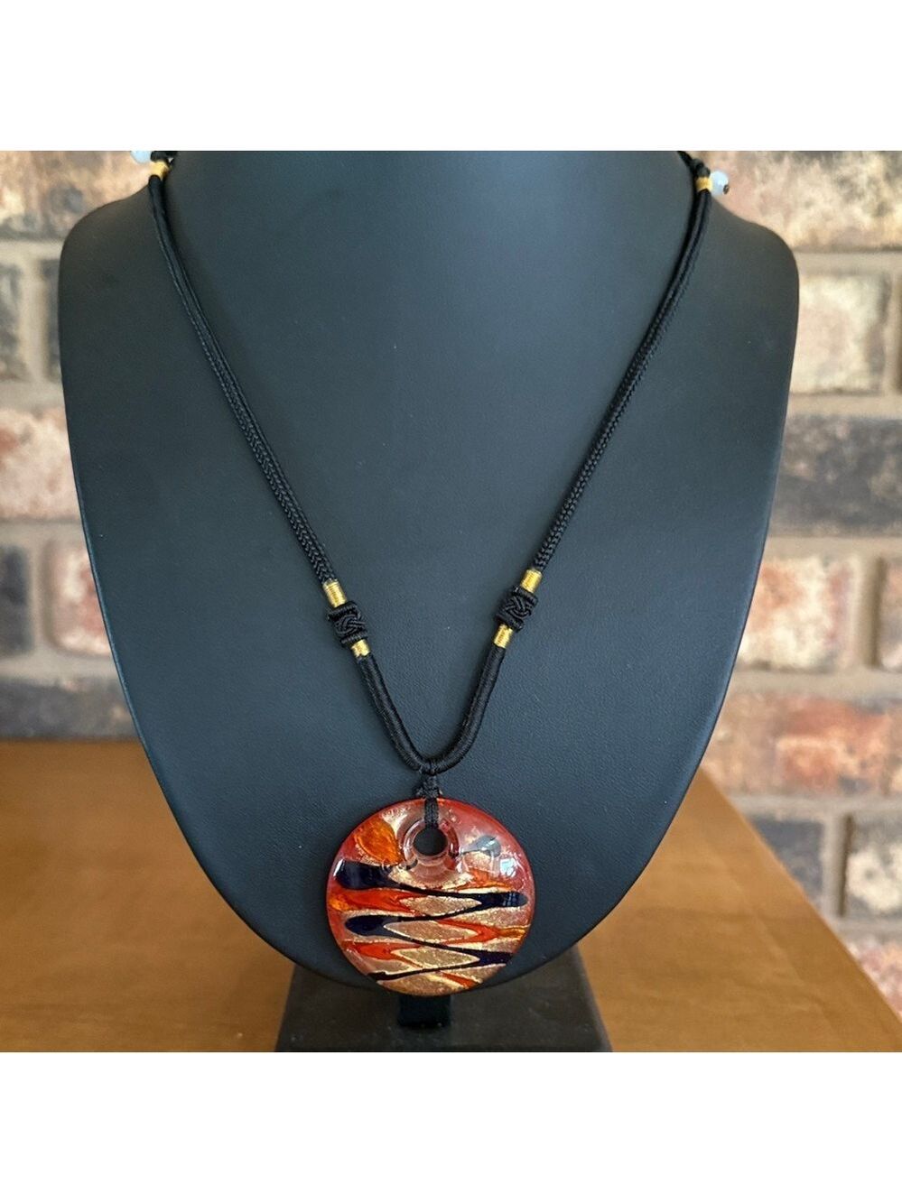 Vintage Hand Blown Glass Pendant on adjustable black cord